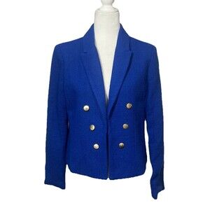 Nanette Lepore Royal Blue Open Front Blazer Jacket Size 10 Gold Button